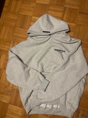 Essentials Light Gray Pullover Hoodie with Minimal Logo